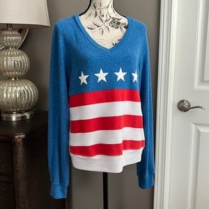 Wildfox ultra soft stars, and stripes V-neck sweatshirt